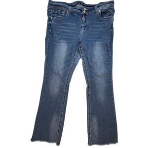 Gemma Rae Jeans Women 20 Blue Denim Medium Wash Fray Hem High Rise Bootcut Pants